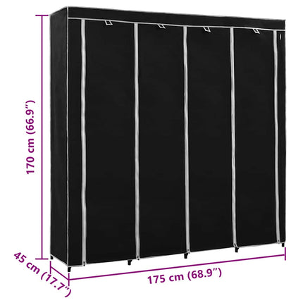 Garderob med 4 fack svart 175x45x170 cm