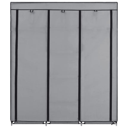 Garderob med fack och stänger grå 150x45x175 cm tyg