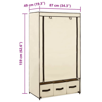Garderob gräddvit 87x49x159 cm tyg