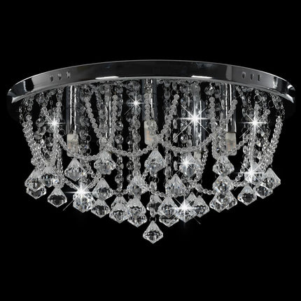 Taklampa med kristallpärlor silver rund 4 x G9-lampor
