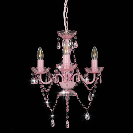 Takkrona med pärlor rosa rund 3 x E14