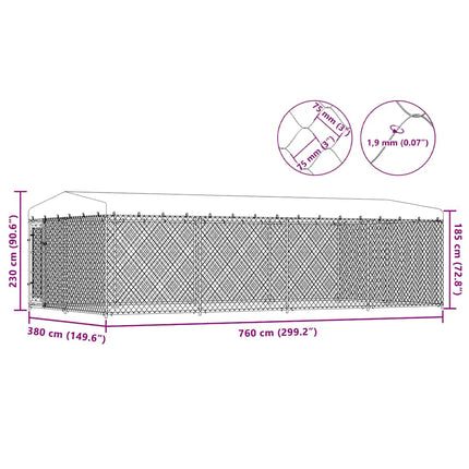 Hundgård med tak för utomhusbruk 7,6x3,8x2,3 m