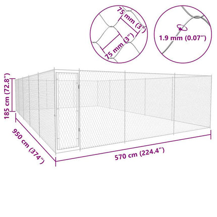 Hundgård för utomhusbruk galvaniserat stål 950x570x185 cm