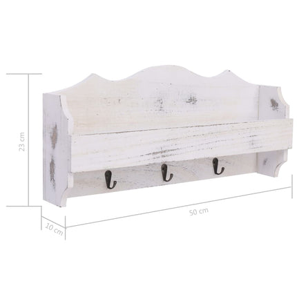 Väggkrokar med förvaring vit 50x10x23 cm trä