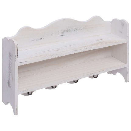Väggkrokar med förvaring vit 50x10x30 cm trä