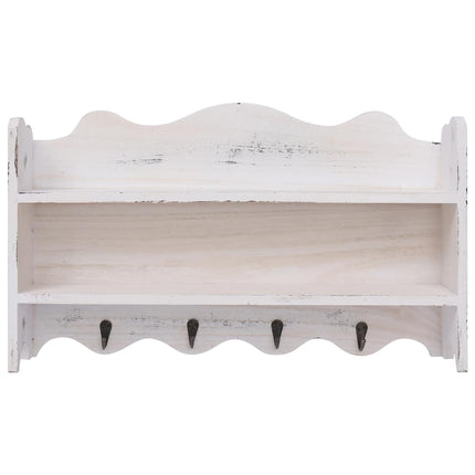 Väggkrokar med förvaring vit 50x10x30 cm trä