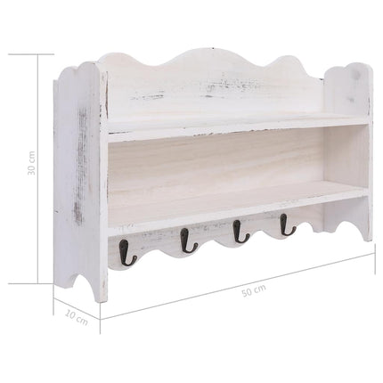 Väggkrokar med förvaring vit 50x10x30 cm trä