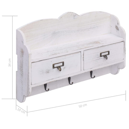 Väggkrokar med förvaring vit 50x10x34 cm trä