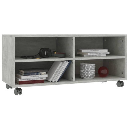 Tv-bänk med hjul betonggrå 90x35x35 cm konstruerat trä