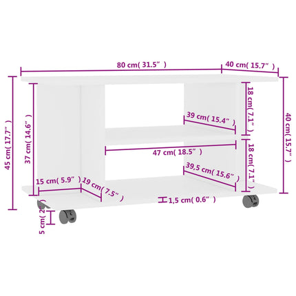 Tv-bänk med hjul vit 80x40x45 cm konstruerat trä