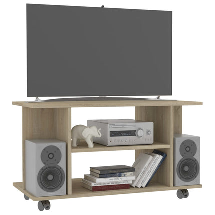 Tv-bänk med hjul sonoma ek 80x40x45 cm konstruerat trä