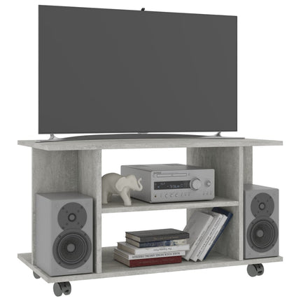 Tv-bänk med hjul betonggrå 80x40x45 cm konstruerat trä