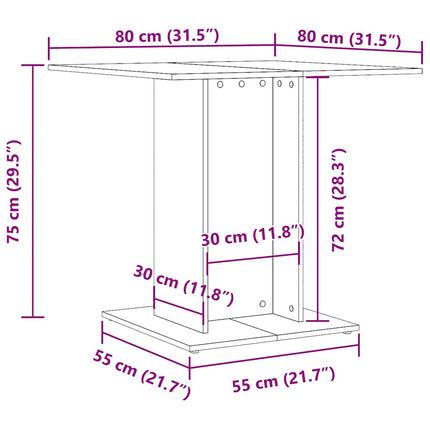 Matbord vit och sonoma-ek 80x80x75 cm konstruerat trä