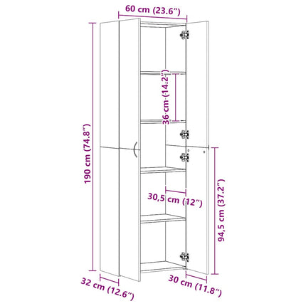 Kontorsskåp sonoma-ek 60x32x190 cm konstruerat trä