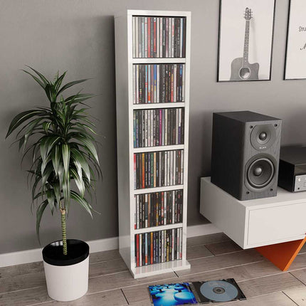 CD-hylla vit högglans 21x20x88 cm konstruerat trä