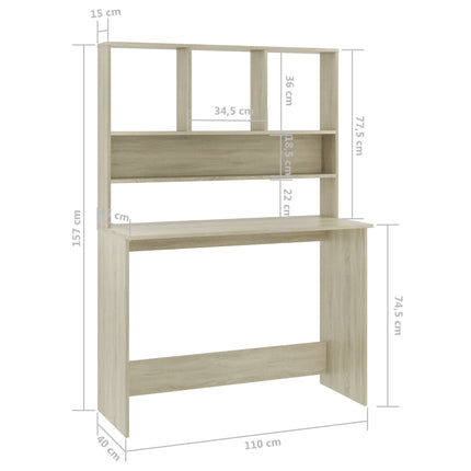 Skrivbord med hyllor sonoma-ek 110x45x157 cm konstruerat trä