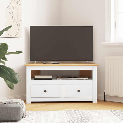 TV-bänk hörn vit 93x49x49 cm massiv furu panama