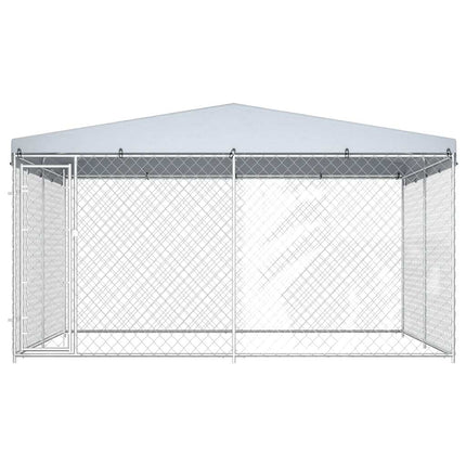 Hundkennel med tak för utomhusbruk 382x382x225 cm