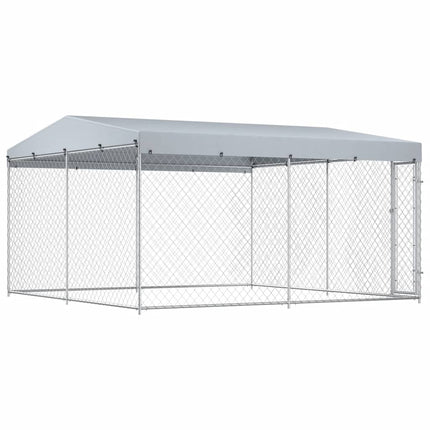 Hundkennel med tak för utomhusbruk 382x382x225 cm
