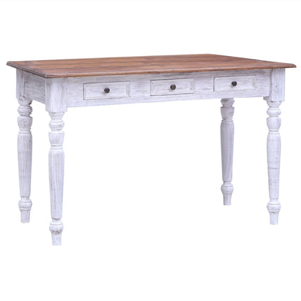 Skrivbord med lådor vit 117x57x75 cm massivt mahognyträ