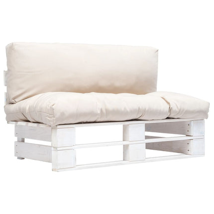 Pallsoffa med dynor sandfärgad massiv furu