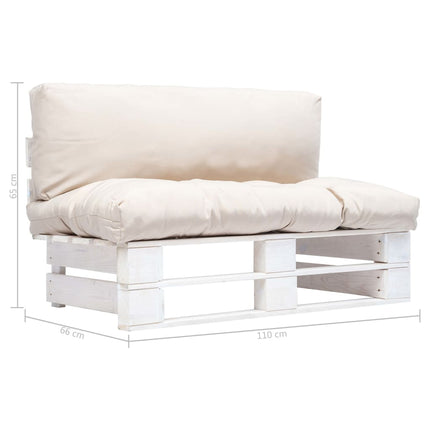 Pallsoffa med dynor sandfärgad massiv furu