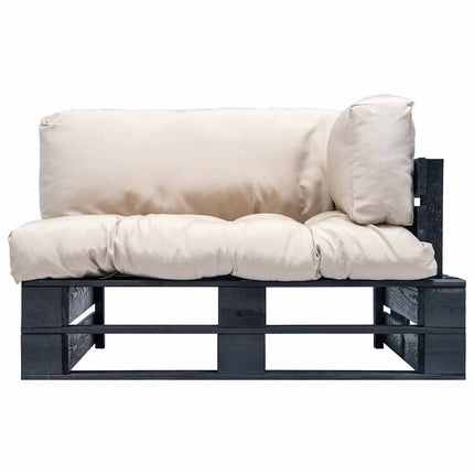 Pallsoffa med dynor sandfärgad massiv furu