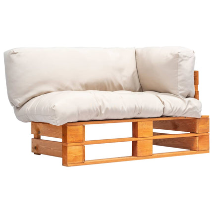 Pallsoffa med sandfärgade dynor furu