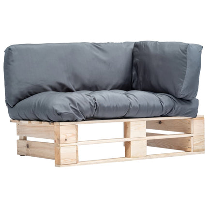 Pallsoffa med dynor grå massiv furu