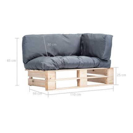 Pallsoffa med dynor grå massiv furu