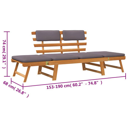 Dagbädd för trädgård med dynor 2-i-1 190 cm massivt akaciaträ