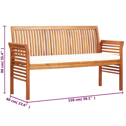 Trädgårdsbänk 3-sits med dyna 150 cm massivt akaciaträ