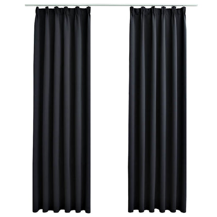Mörkläggningsgardiner med krokar 2 st svart 140x175 cm