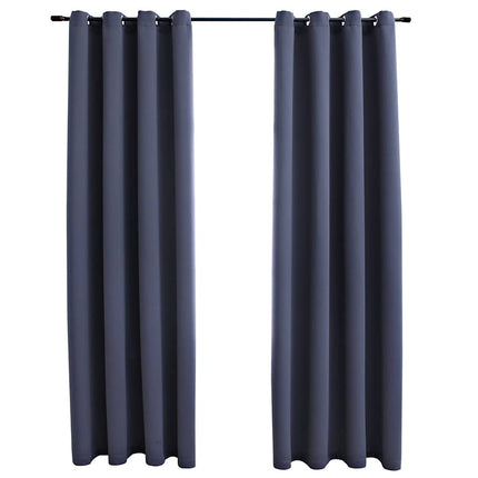 Mörkläggningsgardiner med metallringar 2 st antracit 140x175 cm