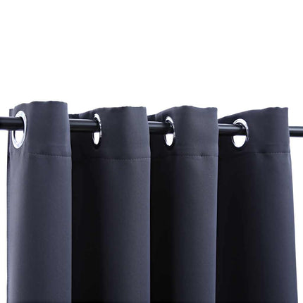 Mörkläggningsgardiner med metallringar 2 st antracit 140x175 cm