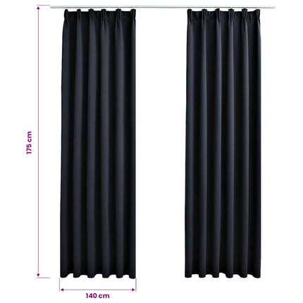 Mörkläggningsgardiner med krokar 2 st antracit 140x175 cm