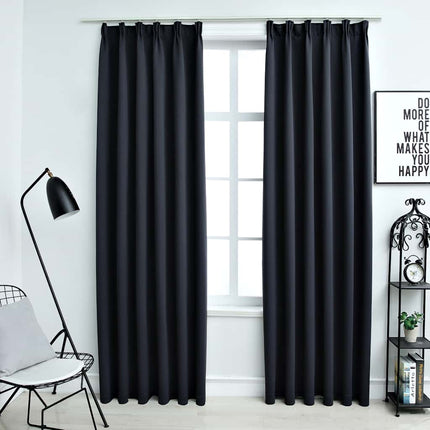 Mörkläggningsgardiner med krokar 2 st antracit 140x245 cm