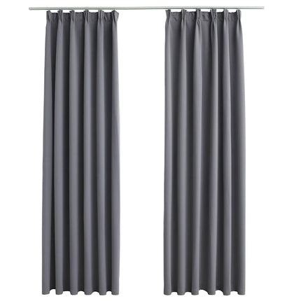 Mörkläggningsgardiner med krokar 2 st grå 140x225 cm