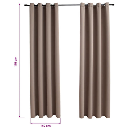 Mörkläggningsgardiner med metallringar 2 st taupe 140x175 cm