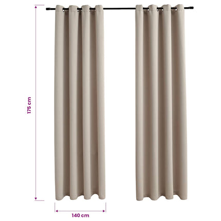 Mörkläggningsgardiner med metallringar 2 st beige 140x175 cm