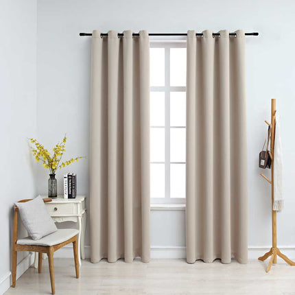 Mörkläggningsgardiner med metallringar 2 st beige 140x175 cm