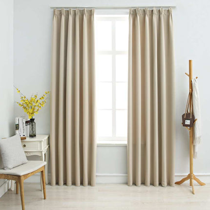 Mörkläggningsgardiner med krokar 2 st beige 140x175 cm