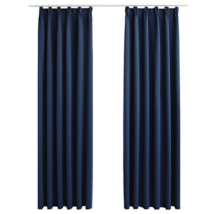 Mörkläggningsgardiner med krokar 2 st blå 140x175 cm