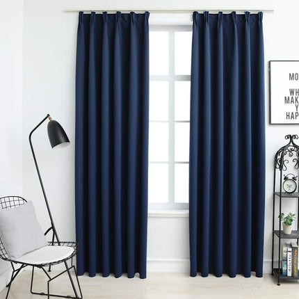 Mörkläggningsgardiner med krokar 2 st blå 140x225 cm