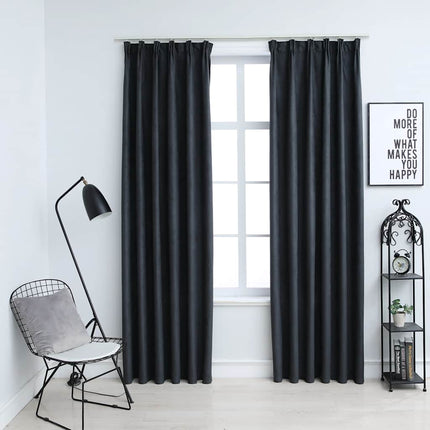 Mörkläggningsgardiner med krokar 2 st antracit 140x245 cm