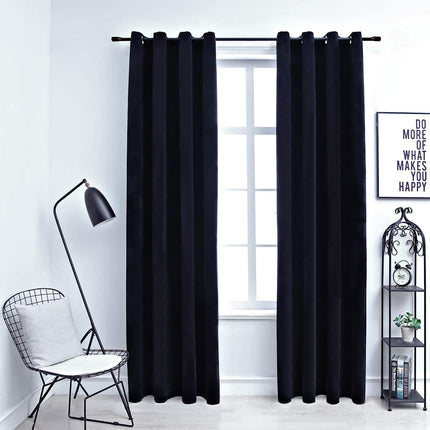 Mörkläggningsgardiner med ringar 2 st svart sammet 140x175 cm