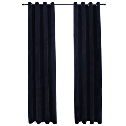 Mörkläggningsgardiner med ringar 2 st svart sammet 140x225 cm