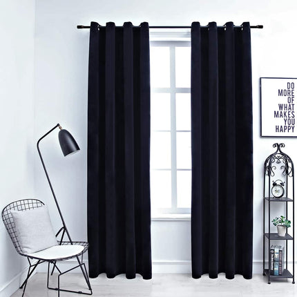 Mörkläggningsgardiner med ringar 2 st svart sammet 140x225 cm