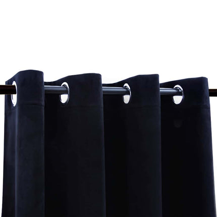 Mörkläggningsgardiner med ringar 2 st svart sammet 140x245 cm