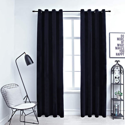 Mörkläggningsgardiner med ringar 2 st svart sammet 140x245 cm